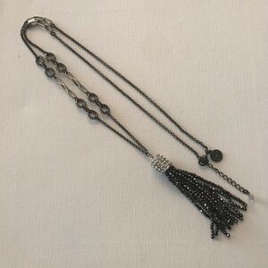 White House Black Market Gunmetal Chain Long Statement Tassel Necklace 36”